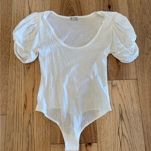Free People White Puff Sleeve Bodysuit